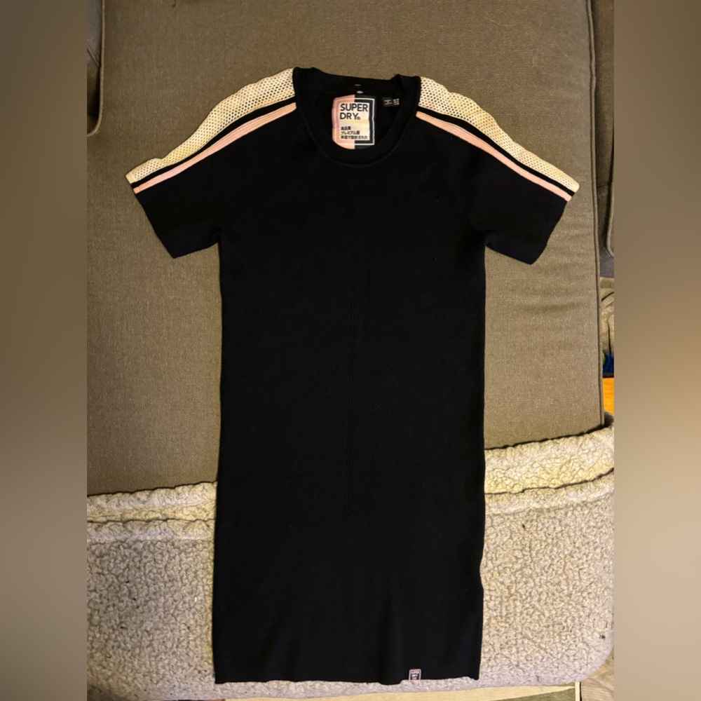 SUPERDRY knit bodycon sweater dress navy  mesh shoulder detail